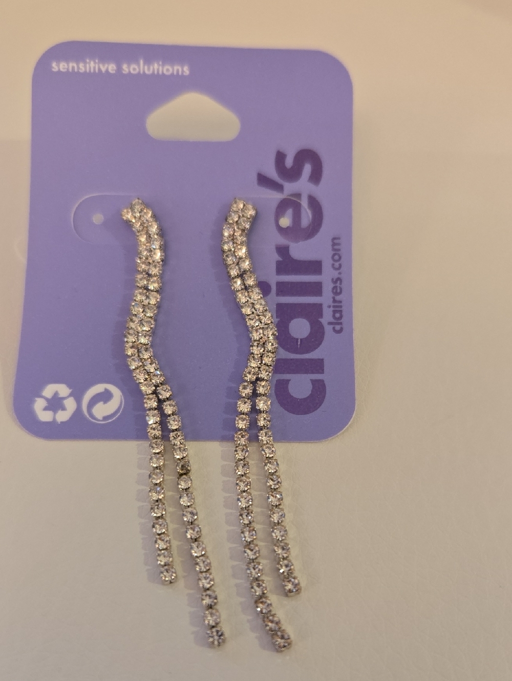 Claire's Silver Rhinestone Wave Drop Earrings